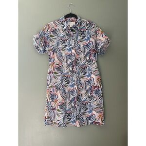 C&C California Women's S Multicolor Linen Floral Tropical Shirt Dress Collared